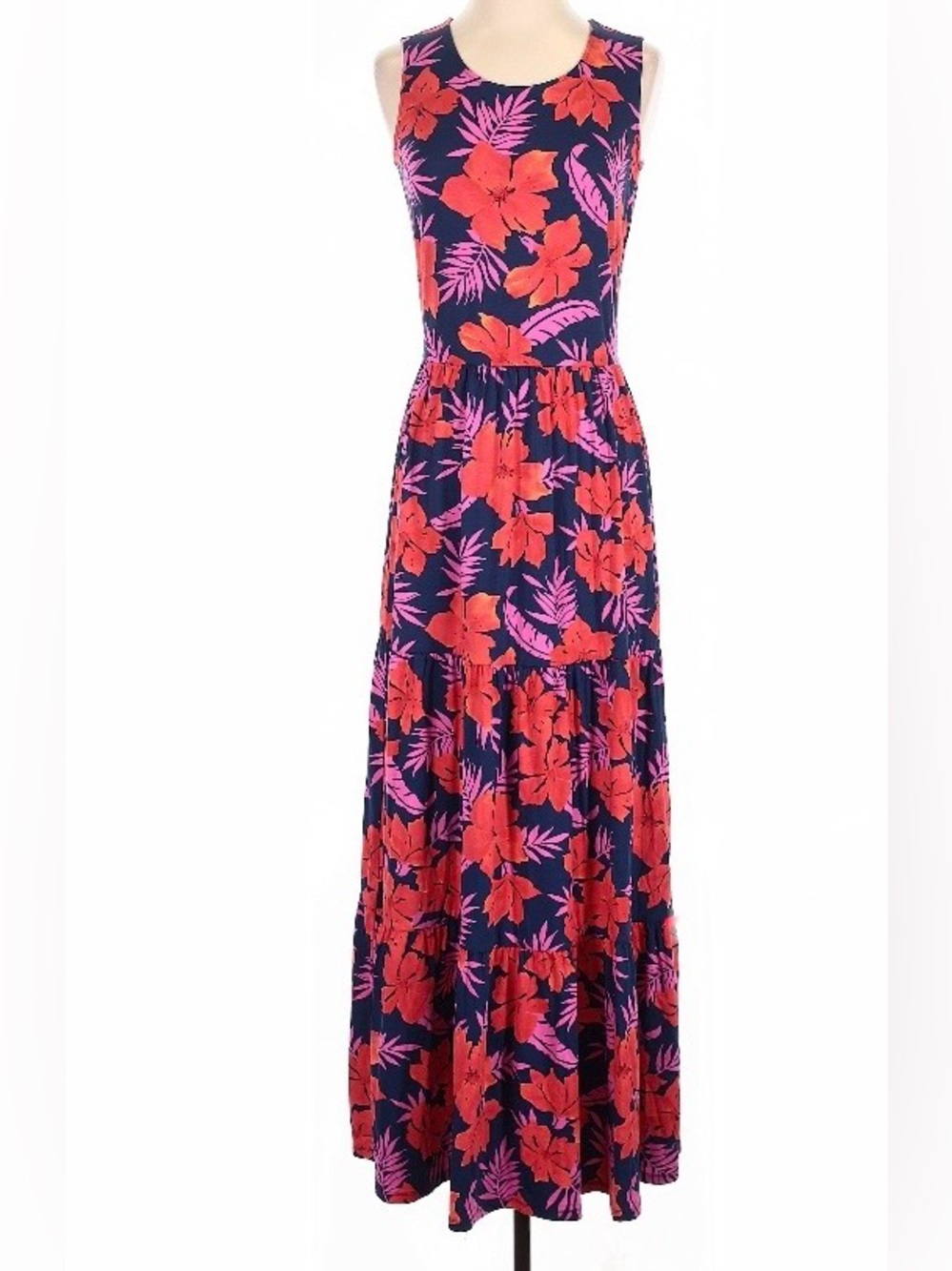 Lands' End Tiered Maxi Dress in Tropical-Floral Print; EUC, Sz. M (10/12)